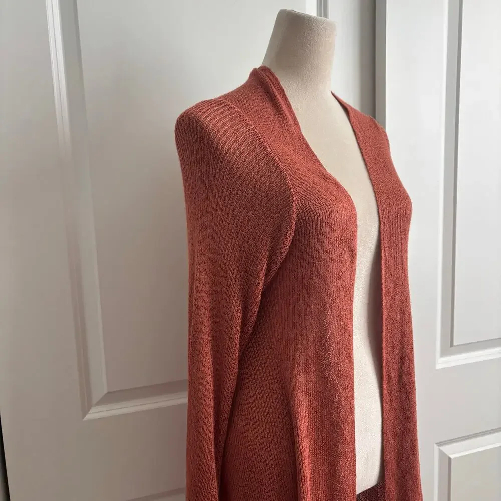 Kby 100% Bamboo Long Line Open Front Draped Asymmetric Cardigan Orange
